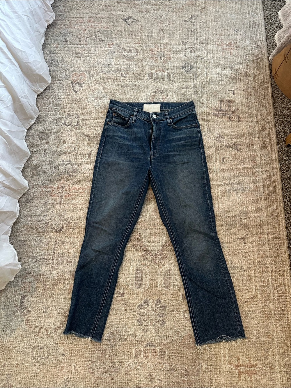 MOTHER Dark Indigo Cropped Straight Jeans